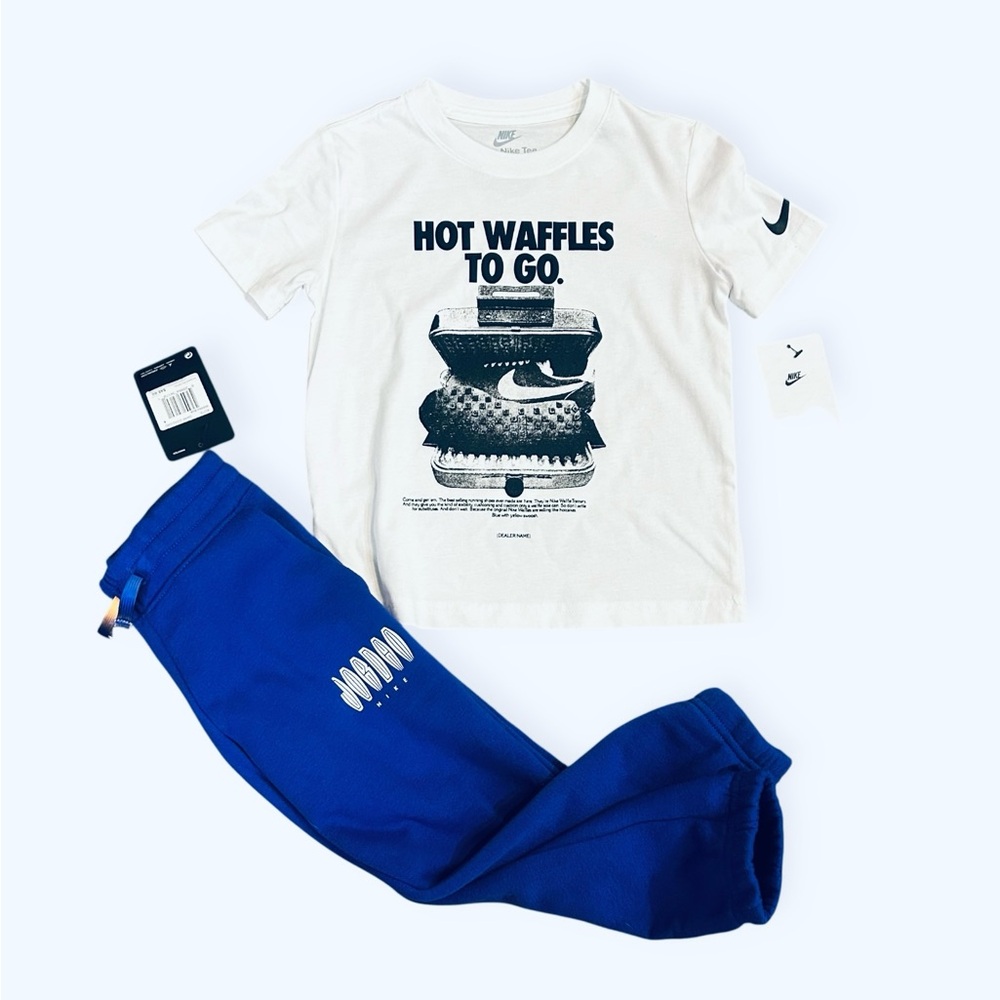 NWT Jordan Boys Dark Concord Joggers & Nike Waffle Graphic Tee Set Size 4